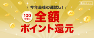 Read more about the article 【楽天カード】100名に９９９円以下の買い物　最大1万円分　全額ポイント還元キャンペーン　もうちょっと頑張ってほしかった。　~12/31